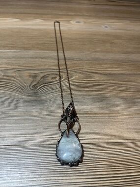 Vintage-Style Copper Electroformed Selenite & Amethyst Teardrop Necklace